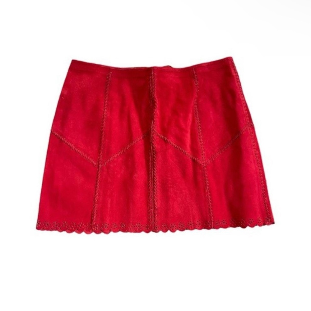 Vintage red suede woven mini skirt xs
